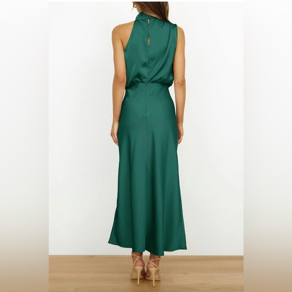 Ferlema Womens Formal Satin Dress Mock Neck Keyhole Sleeveless Wedding - Picture 3 of 6